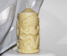 Handmade 100% Pure Beeswax Pillar Candle Shape of DRAGON 100% Cotton Wick
