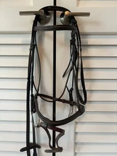 Hansome Raised Brown Leather English Flash XF Bridle W/ Mullen Bit & Reins