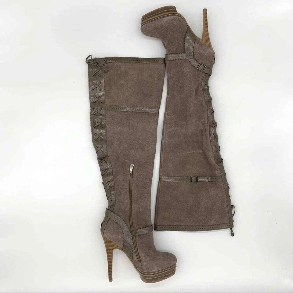 Botas de cuero grises hasta el muslo Colin Stuart-7.5B Foto 2 de 4