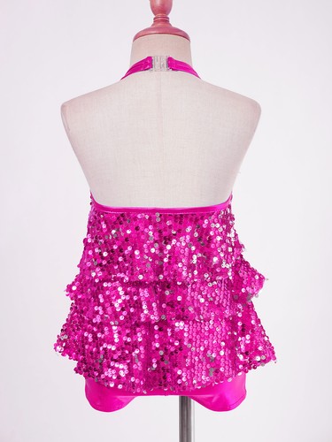 Kids Girls Halter Neck Shiny Sequins Tiered Dress Modern Jazz Latin Dancewear - 第 73/95 張圖片