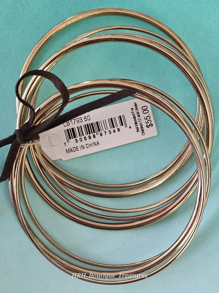 Vintage LAUREN RALPH LAUREN  Gold Plated set of Eight Bangle Bracelets NEW w TAG - Изображение 4 из 4
