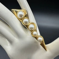 Vintage Brooch Pin Faux Pearls Pea Pod Gold Toned Retro Statement Jewelry