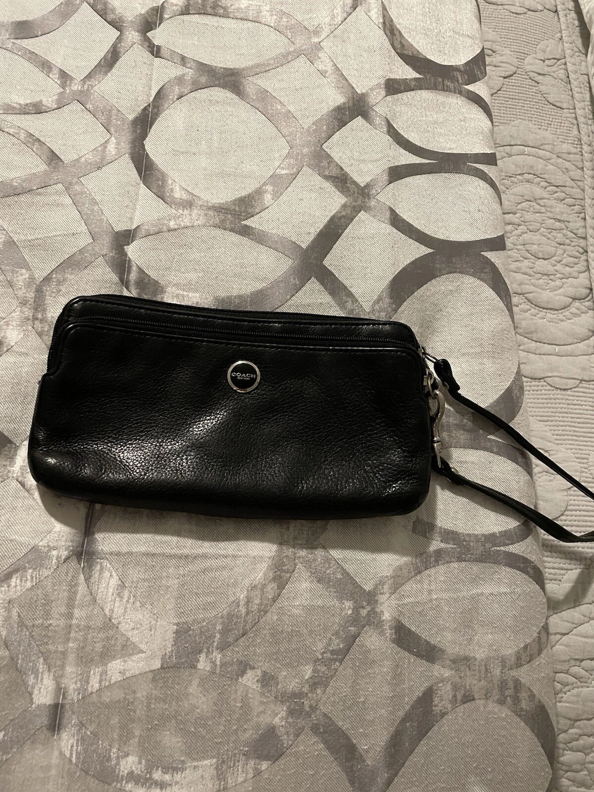 Coach Portafoglio da Polso in Pelle Nero con Zip Angolare Autentico