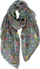Scarfs For Women Lightweight Floral Birds Print Cotton Scarves Wraps Darkgray