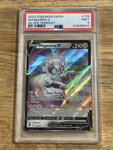 GRADED PSA 9 2022 Pokemon SWSH Magearna V Silver Tempest #128