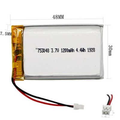 2pcs 3.7V 1200mAh 753048 Li-Polymer Li Battery JST-PH 2pin 2.0 For