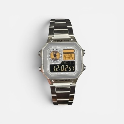 Silver CASIO AE-1200WHD. Royale Watch Mod. Negative Display. Shelby Cobra Gold