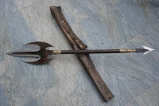 Hand Forged Carbon Steel Trident Spear Trishul Style with Leather Sheath