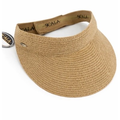 NWT Scala Straw Paper Visor Hat Tan Woven Sun Hat One Size  display picture 2