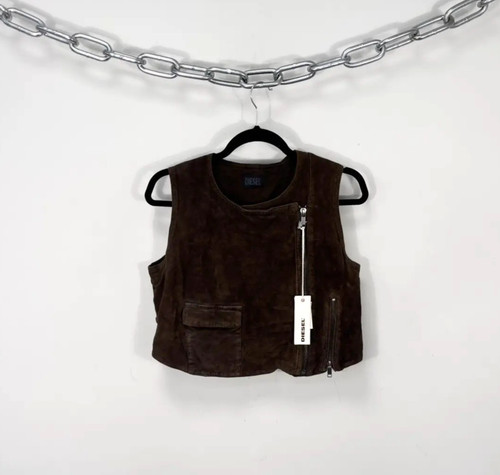 Diesel L-Zoe NWT Women’s Avant Garde Brown Suede Goat Leather Vest Jacket L