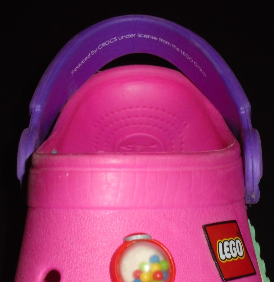 CROCS Clog Slipper Shoes Kids Lego Pink with 3x Jibbitz Size C 12-13 image 4