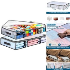 2 Pack Plastic Underbed Storage Bins Humid-Proof Clothes Blanket Organizer Bag