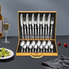 24x Besteckset 6 Personen Abendessen Messer Gabel Esslöffel Teelöffel Edelstahl