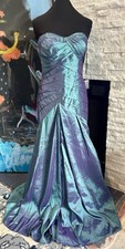 Taffeta Teal Ombr Strapless Ball Prom Gown Ruched Sally USA Size Large Formal