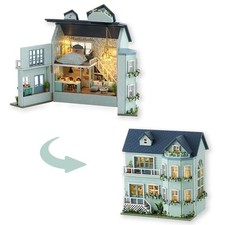 DIY Miniature House Kit with Furniture, Opened  Closed Mini Dollhouse