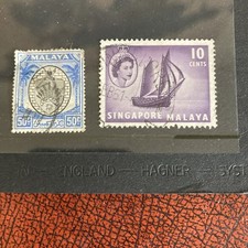 2 Singapore-Malaya stamps. 10c QEII from 1955 & earlier definitive. Used hinged