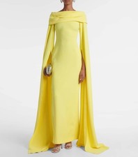 AUTH Solace London Nuri caped off-shoulder cr pe gown yellow UK12