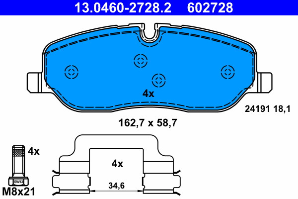 Front ATE 13.0460-2728.2 Brake Pad Set, disc brake for LAND ROVER