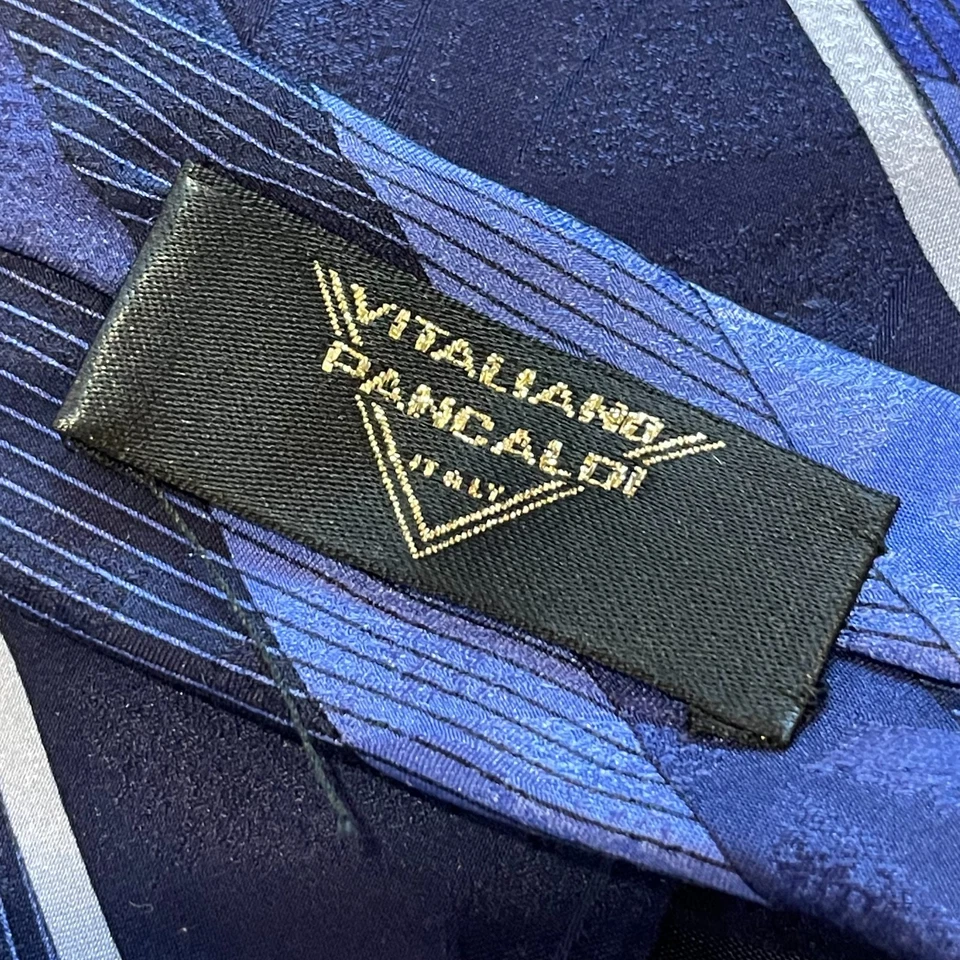 Vitaliano Pancaldi шелковый галстук Италии синий серый полоски геометрический Artsy заявление 4 x 6 - Изображение 4 из 4