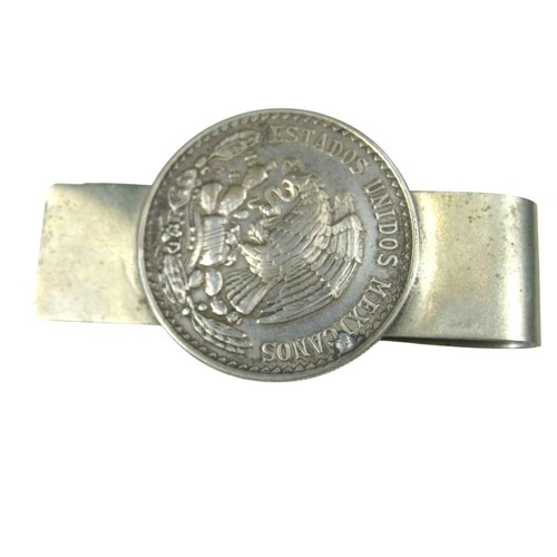 Vintage Mexican Peso Coin Silver Tone Money Clip Made in Mexico