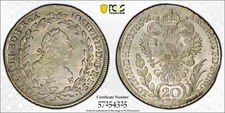 1785-F Austria 20 Kreuzer Joseph II Silver Coin PCGS MS64 Top Pop None Higher
