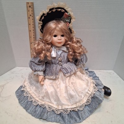 Vintage Porcelain Doll - Blonde Ringlets - Side Sitting