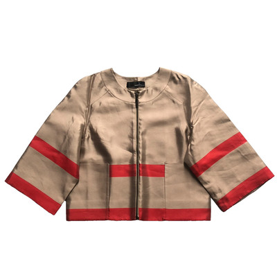 Amanda Wakeley Jacke Damen 8 Seide beige rot Streifen cropped weiter Arm Abend