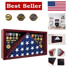 Large Military Shadow Box - Solid Wood Flag Case for 5' x 9.5' American Veter...