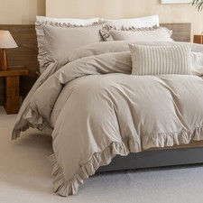 Washed Cotton Duvet Cover King Ruffle Duvet Cover Linen Textured Farmhouse