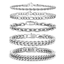 VNOX Stainless Steel Chain Bracelet for Men Women Silver
