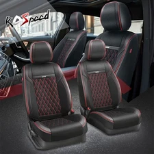 Universal Front Seat Covers Cushion Protector Diamond Series Black/Red/Gray Pair