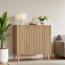 Fluted Storage Cabinet, Sideboard Buffet Cabinet with Storage, Buffet Sideboa...