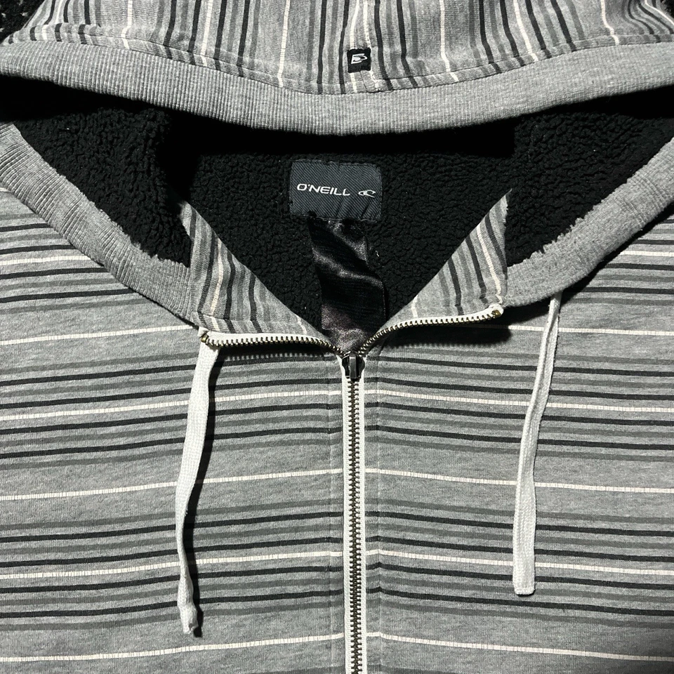 Y2K Oneil sudadera con capucha de piel a rayas gris y blanco talla grande para hombre Foto 4 de 4