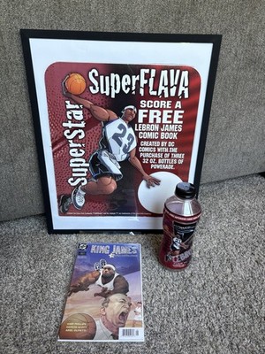 LEBRON JAMES 2004 POWERADE COCA COLA STORE DISPLAY PROMOPOSTER & BOTTLE LOT