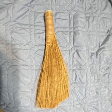 Straw Whisk Broom Brown Wood Handle Handheld Natural Fiber 10in