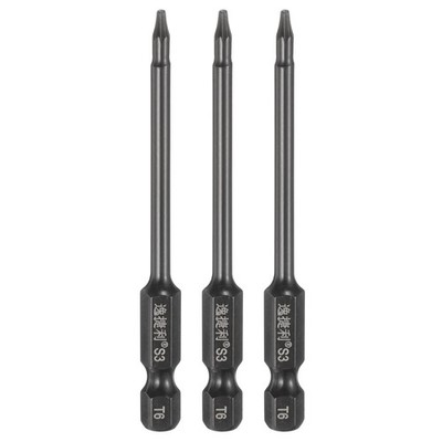 3pcs T6 Magnetic Torx Screwdriver Bits 1/4'' Hex Shank 75mm Length, Black