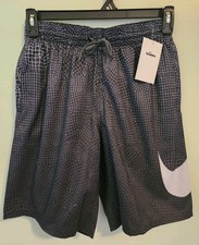 Nike Men's SMALL Swoosh Breaker 9" Swim Trunks Black Gray