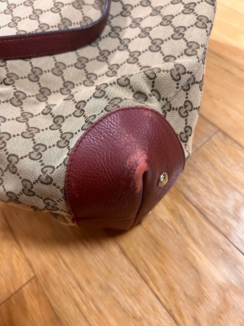 GUCCI GG Canvas Leather Tote Bag Beige Brown Authentic Used thumbnail 10