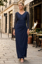 Clearance Navy V-Neck Long Lace Gown Mother of the Groom Dress By EVA USA 3451