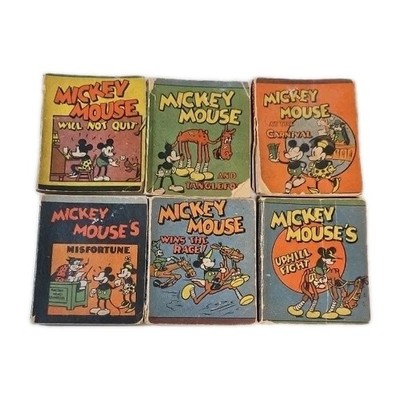 MICKEY MOUSE: Set of 6 WEE LITTLE BOOKS - Rare!! 3.5'' Vtg 1934 Disney Pocket