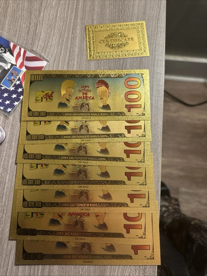 24k Gold Foil Beavis and Butt-head Novelty Dollar Bill - Image 2 of 2
