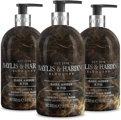 Baylis & Harding Dark Amber & Fig Elements Hand Wash 500 ml Pack of 3