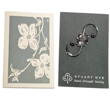 Stuart Nye Sterling Silver Dogwood Pin Brooch Original packaging card