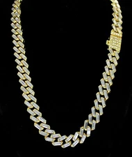 Mens 12mm Iced Baguette CZ Square Miami Cuban Link 14k Gold Plated Necklace