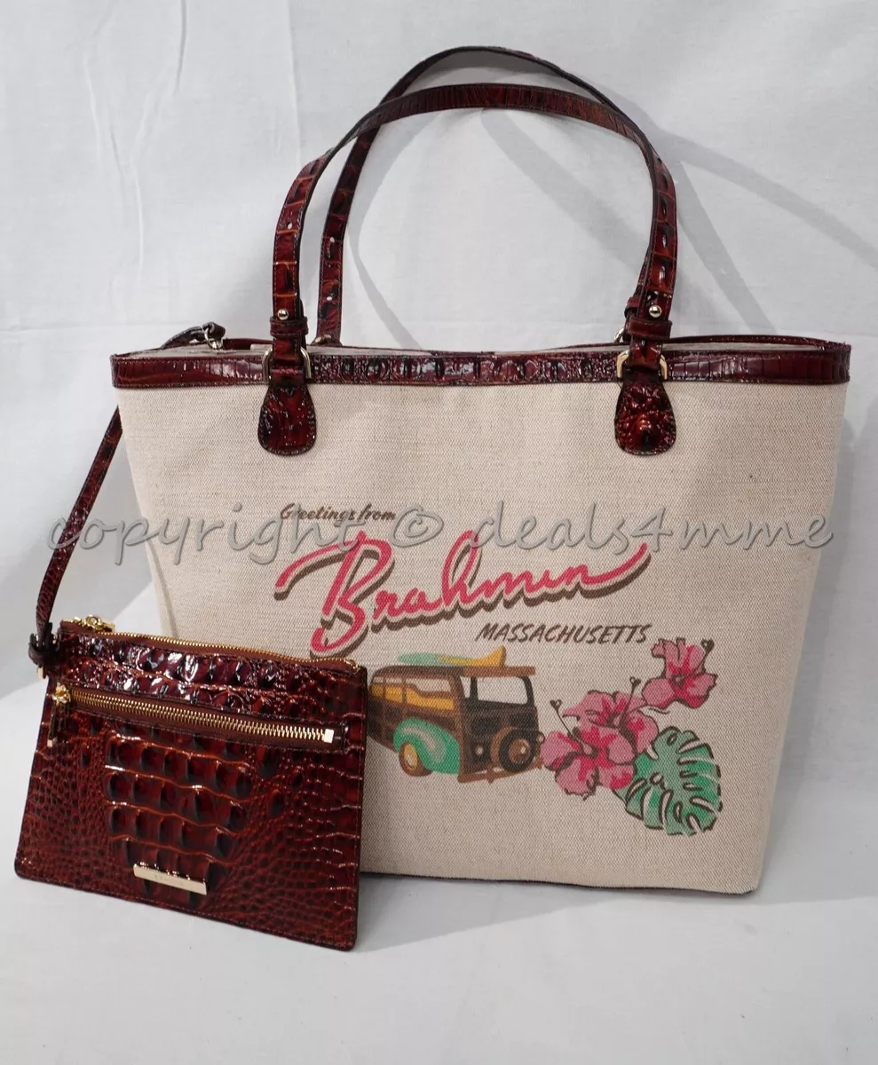 NWT Brahmin Brooke Leather Tote With Detachable Pouch in Pecan Pipa