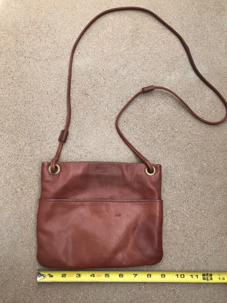 MARGOT genuine LEATHER Crossbody Brown bag purse ZIP TOP front pocket 50  strap