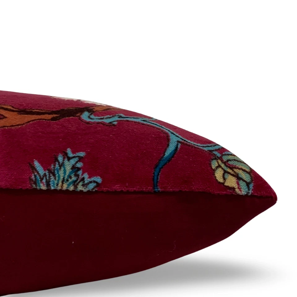 Funda de cojín floral granate de terciopelo de 2 piezas funda de almohada étnica hecha a mano 18" Foto 4 de 4