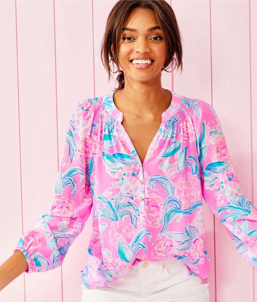 Lilly Pulitzer NWT Elsa Silk Top Pinking Positive ♋️ Size XS,S,M