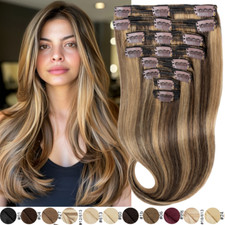 Double Weft 100 Real Human Hair Extensions Clip In Remy Hair THICK Full Head US