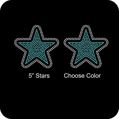 Sheet of 2 Rounded Stars 5'' Inches Rhinestone Transfer Hotfix Bling Iron On